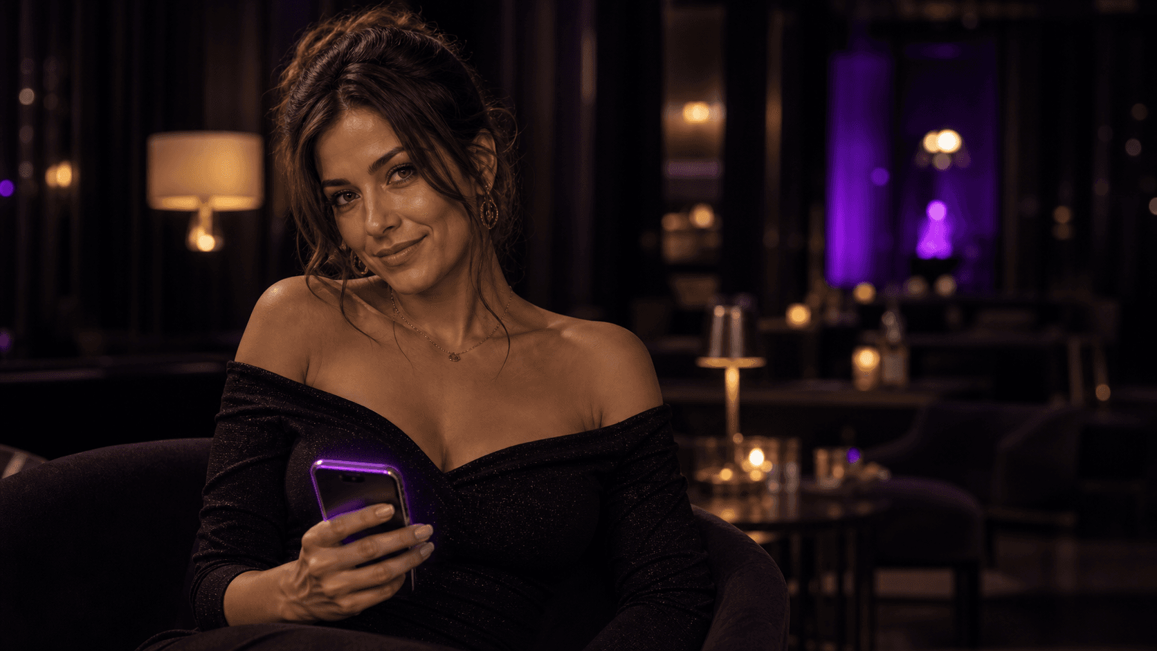 Woman checking BeMy in a lounge